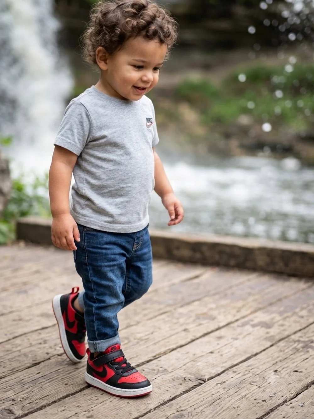 Nike Toddler Grey Tee with Red & Black Sneaker Set